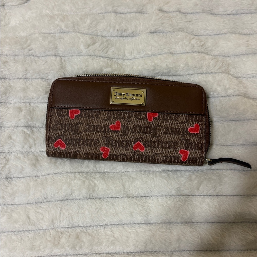 Juicy Couture Brown Wallet with Red Heart Accents